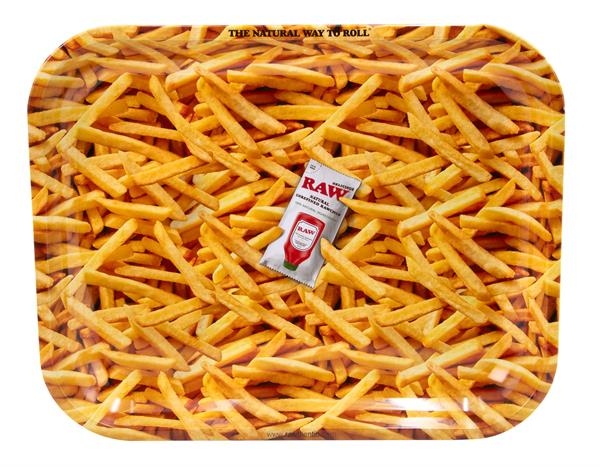 RAW Dreh-Tablett - Rolling Tray groß, ca. 34 x 28 x 2,5cm "Frites/French Frie